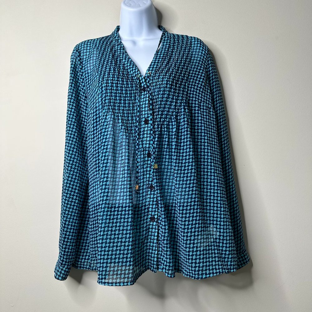 MICHAEL Michael Kors Blue Geometric Long Sleeve Blouse Small